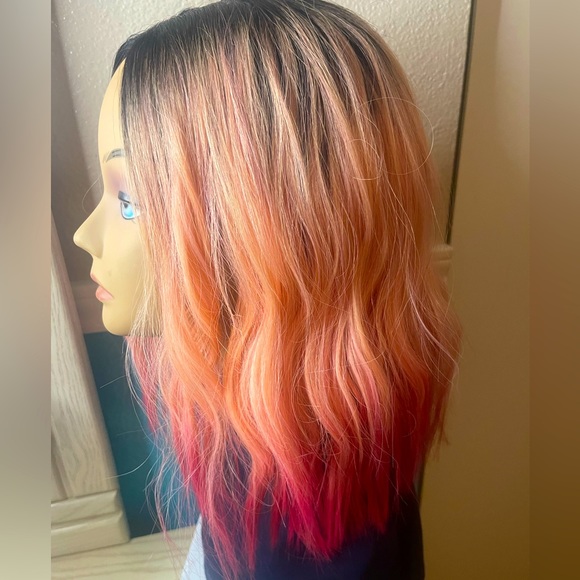 PINK OMBRÉ BEACH WAVE WIG - Picture 4 of 7